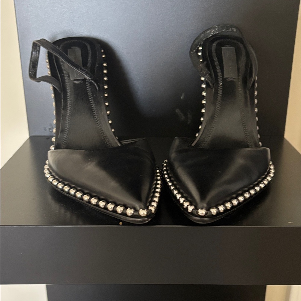 Alexander Wang Black Pointed Slingback Heels with Silver Studs